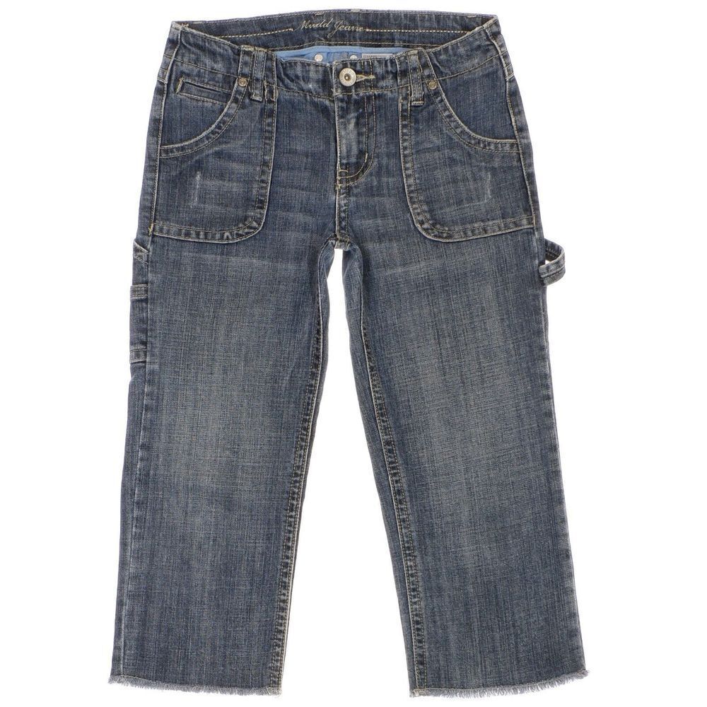 Mudd Carpenter Crop Jeans Size 5 Juniors Distress Blue Denim Measures 27 x 19